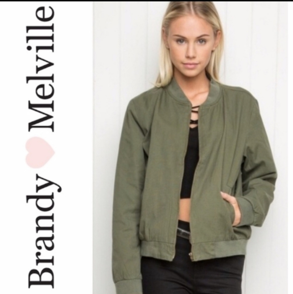 Brandy Melville Army Green Bomber Jacket